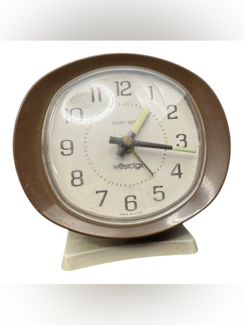 Vintage Westclox Baby Ben Wind-Up Alarm Clock Brown USA 1970s Oval Case